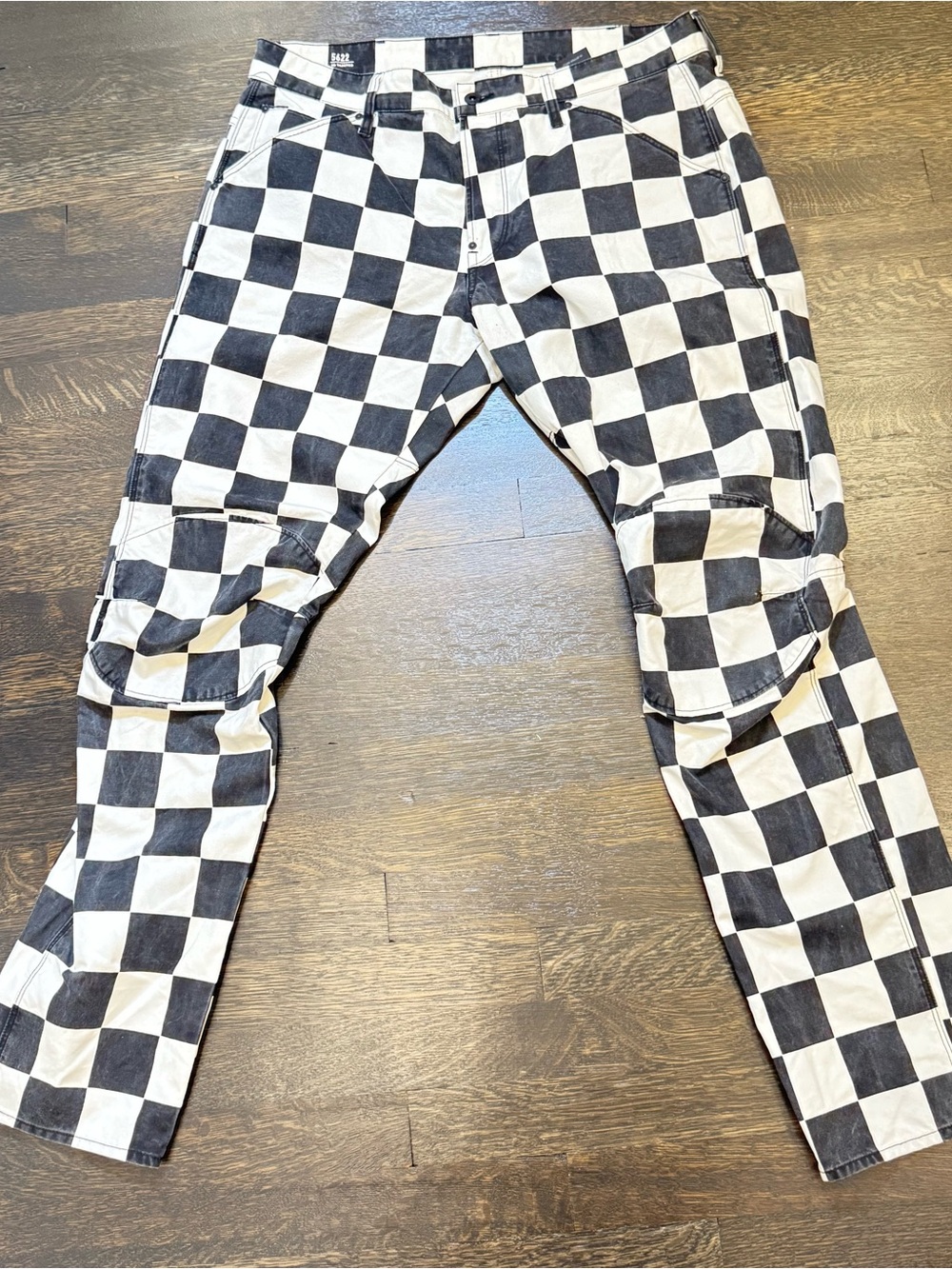 G-Star RAW Elwood 5622 3D Tapered Checkerboard Moto Jeans - Rare